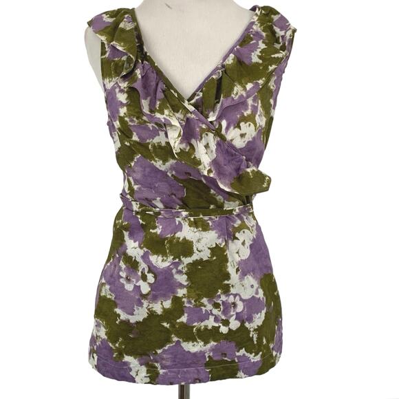 Ann Taylor LOFT Outlet Tops - Loft Women Floral Ruffle Sleeveless Wrap Blouse Top Purple Spring Purple Small